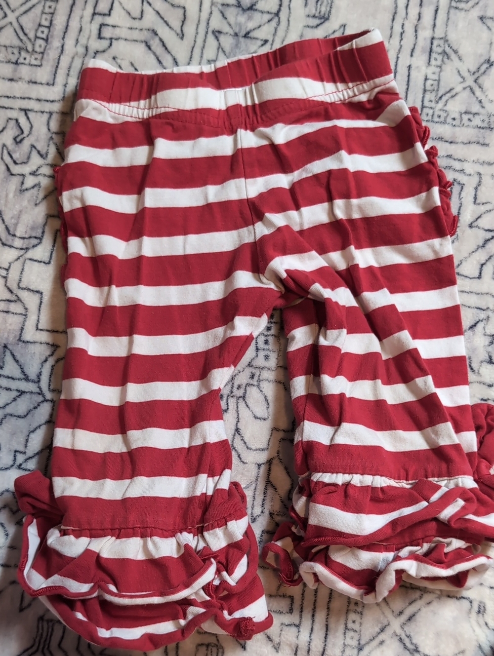 Ruffle Butts Red and White Striped Ruffle Hem Leggings 12-18 Months